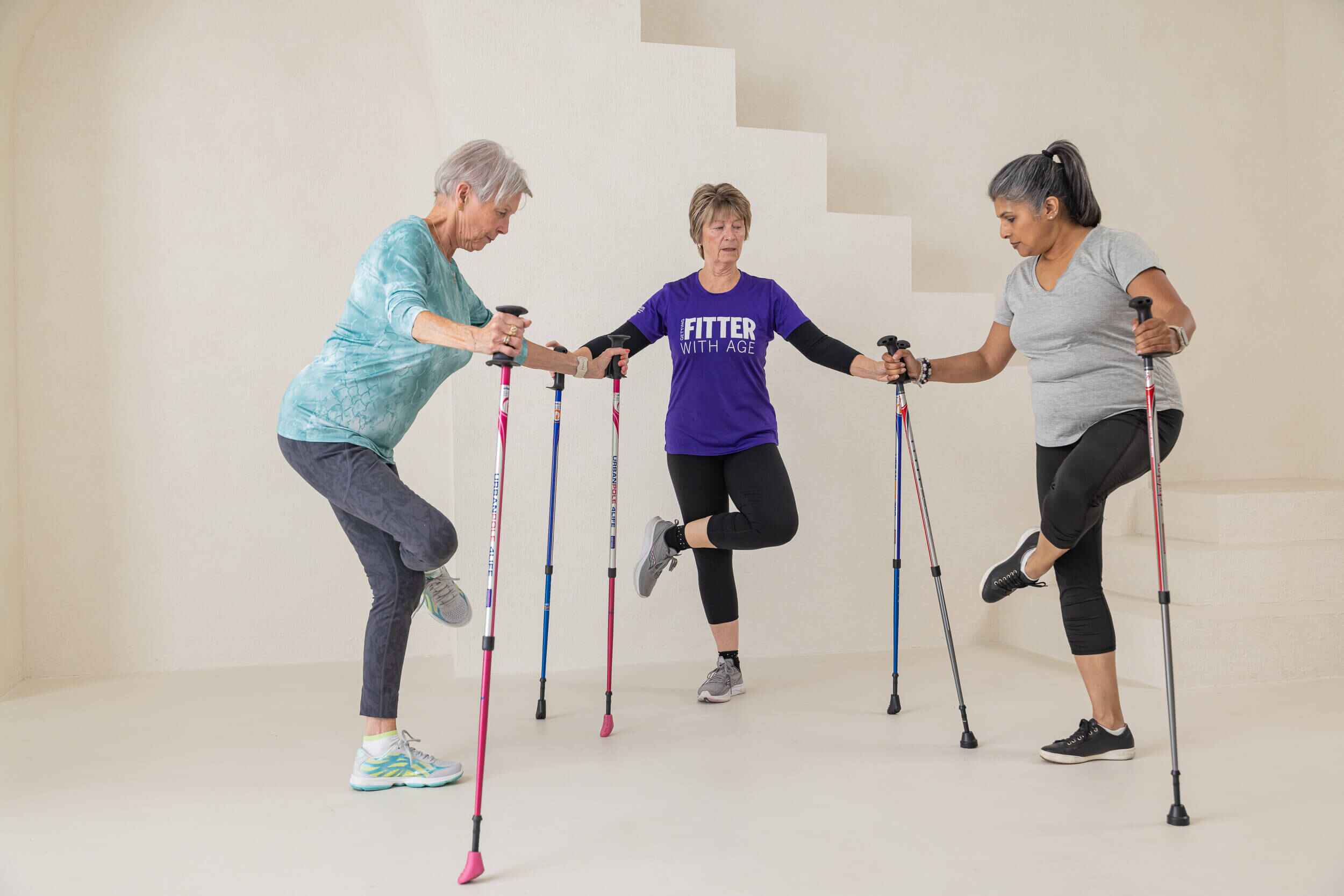 older women with urban poles balance